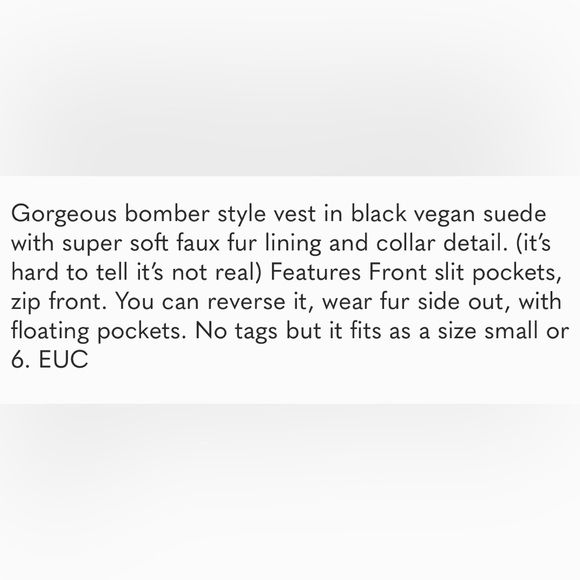 Faux Fur Leather Vegan Suede Warm Vest Black Grey Funnel Neck Pocket Vintage Y2K - Picture 9 of 9